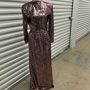 Vintage Lillie Rubin Sequin Evening Gown | Long Sleeve | Black Plum | Size XS–S